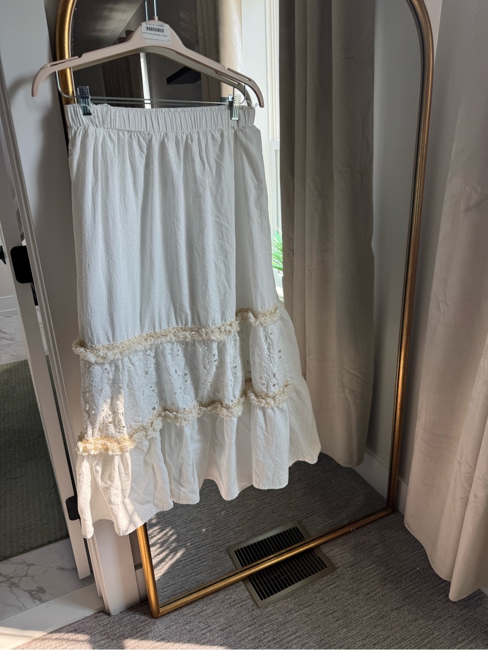 White Tiered Maxi Skirt with Lace Trim